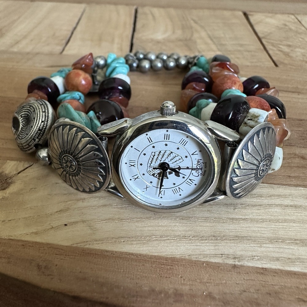 Native American Collezioni Watch 6.25 Inch Coin Silver Conchos Turquoise Beads